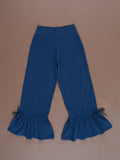 Blue Crop Ruffle Pants with Floral Stretch