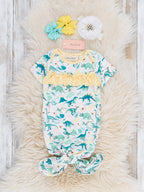 Sweet Jurassic Garden Ruffle Knot Baby Gown