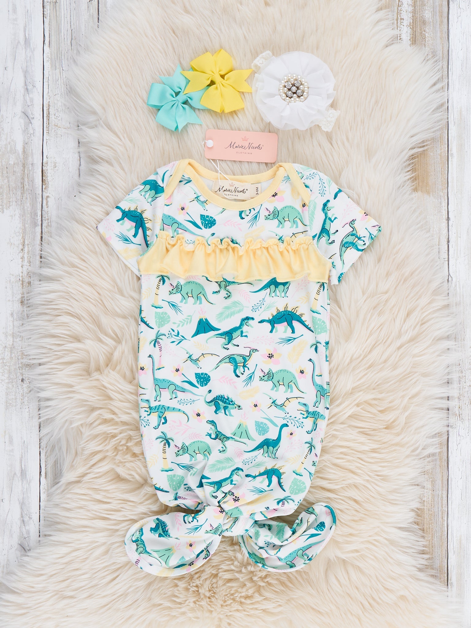 Sweet Jurassic Garden Ruffle Knot Baby Gown