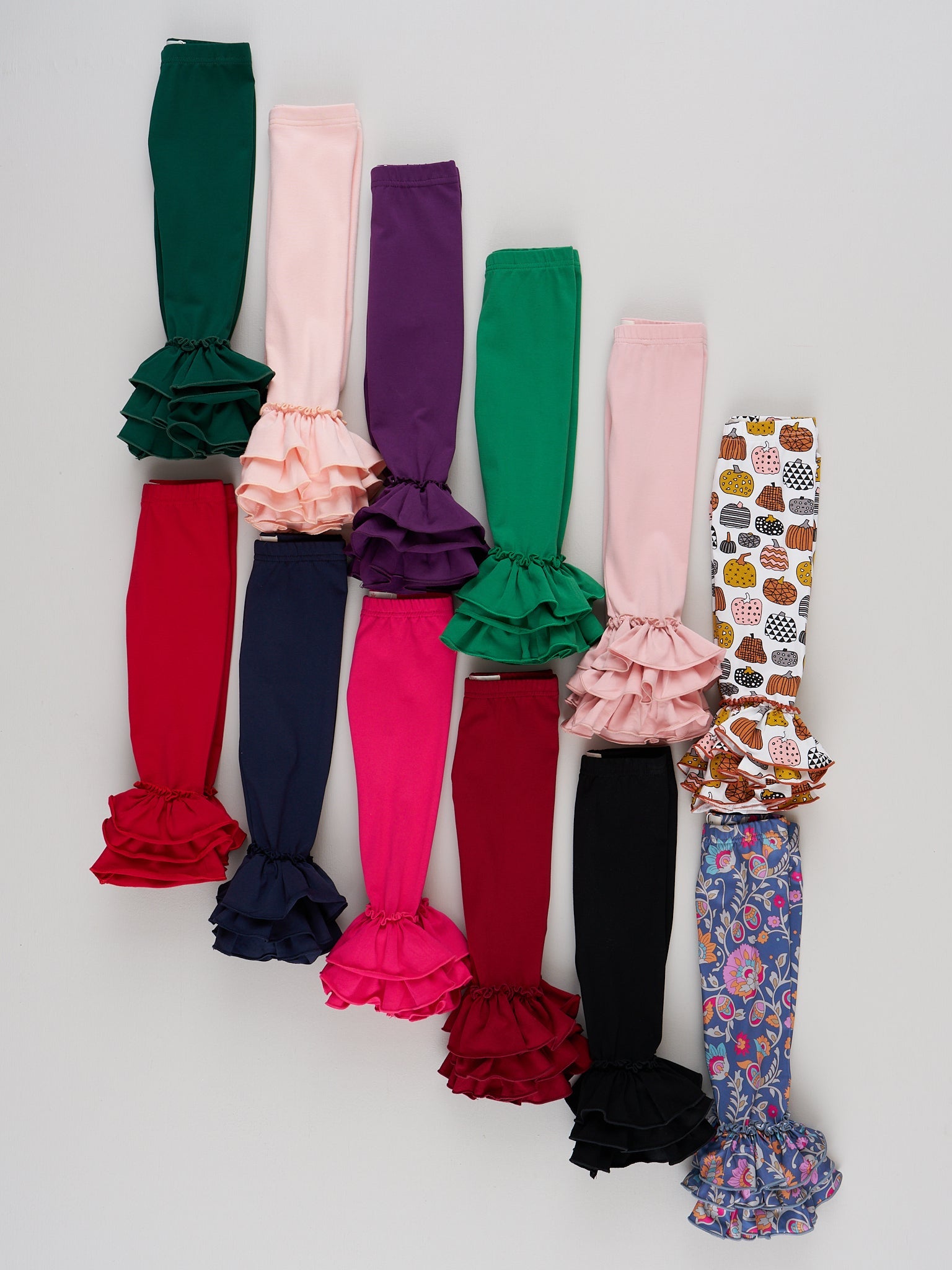 Cotton Bell Ruffle Leggings in Christmas Green