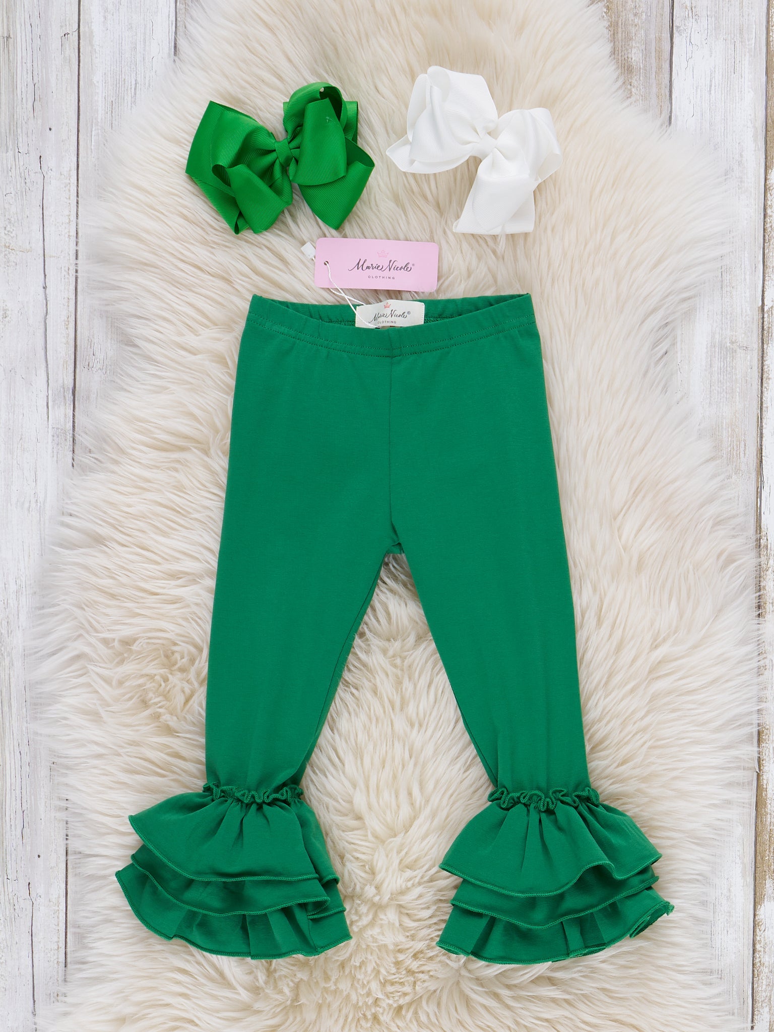 Cotton Bell Ruffle Leggings in Christmas Green