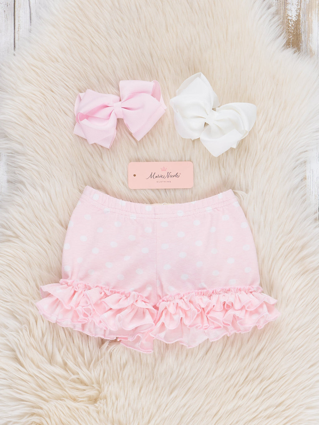 Cotton Ruffle Hem Shorts in Pink Polka Dots