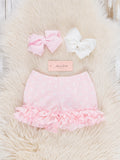 Cotton Ruffle Hem Shorts in Pink Polka Dots