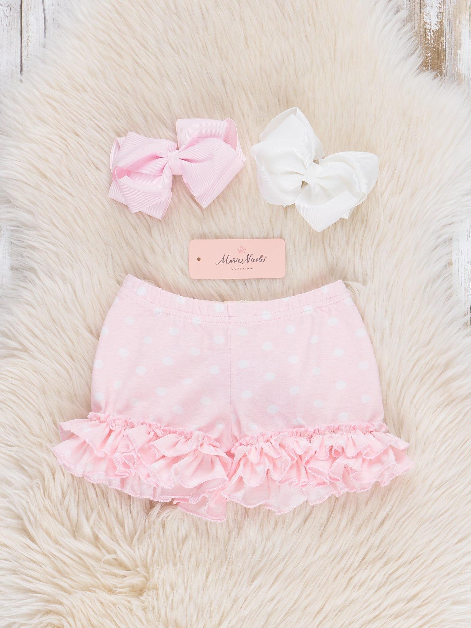 Cotton Ruffle Hem Shorts in Pink Polka Dots
