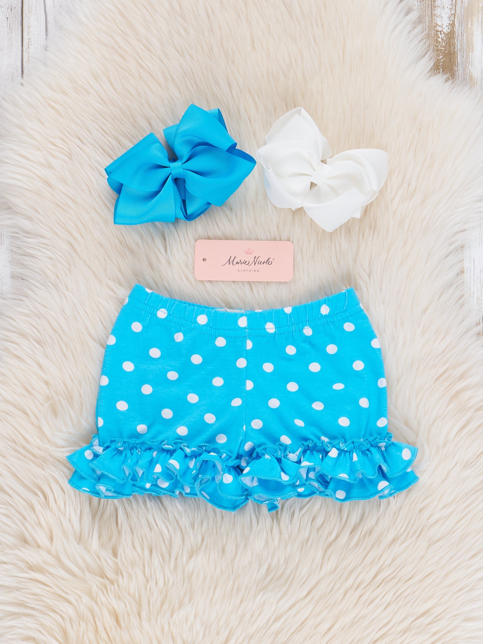 Cotton Ruffle Hem Shorts in Blue Polka Dots
