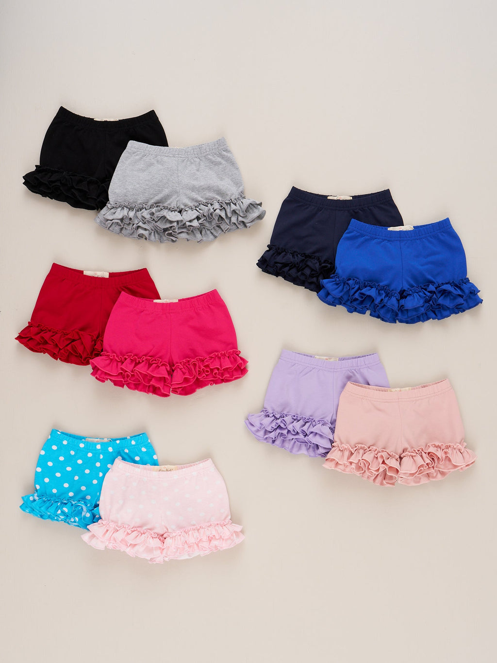 Cotton Ruffle Hem Shorts in Blue Polka Dots