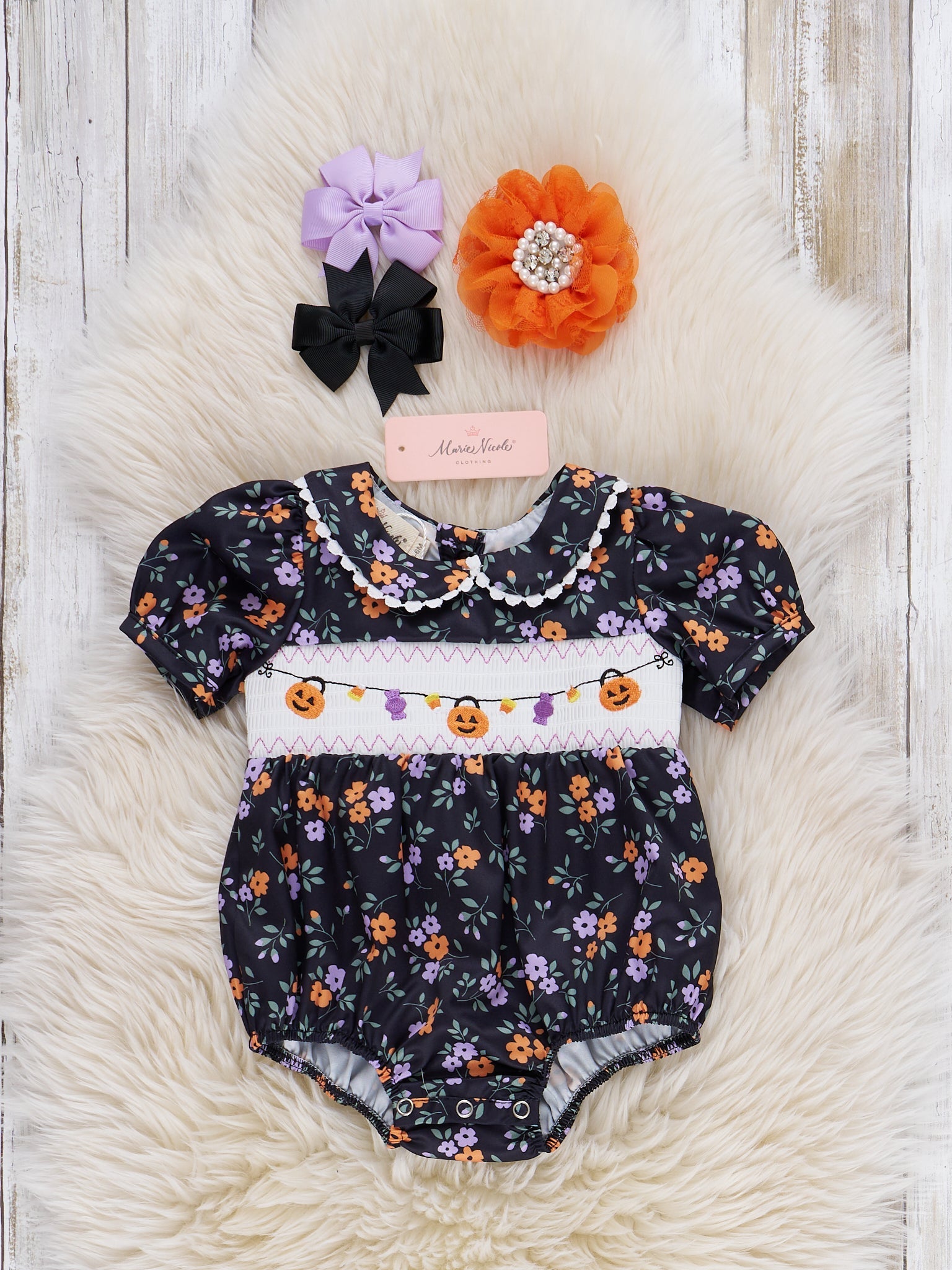 Spooky Season Smocked Romper in Ditsy Floral