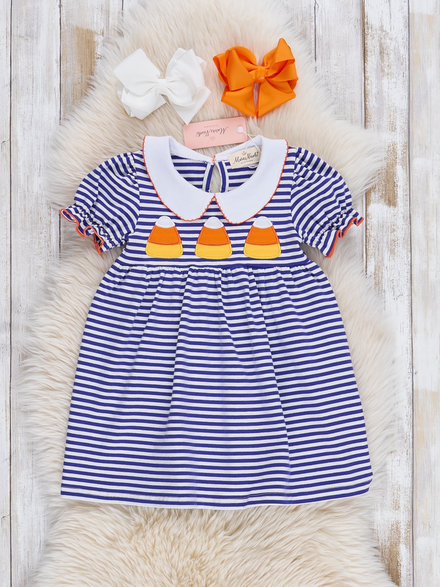 Spooky Treat Striped Dress in Candy Corn