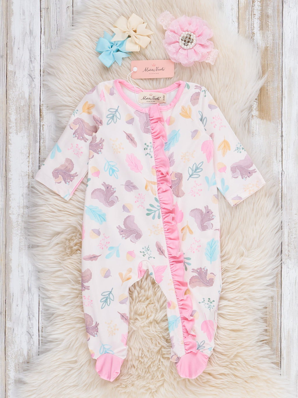 Squirrel Snuggies Footed Zipper Romper Pajamas
