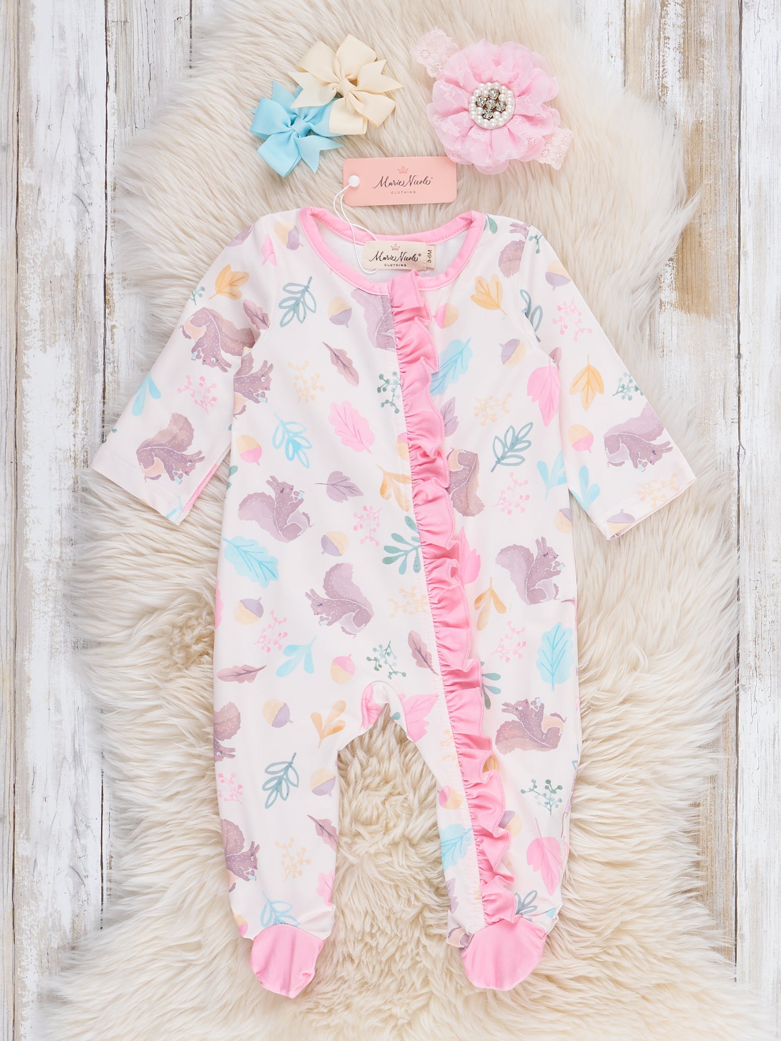 Squirrel Snuggies Footed Zipper Romper Pajamas