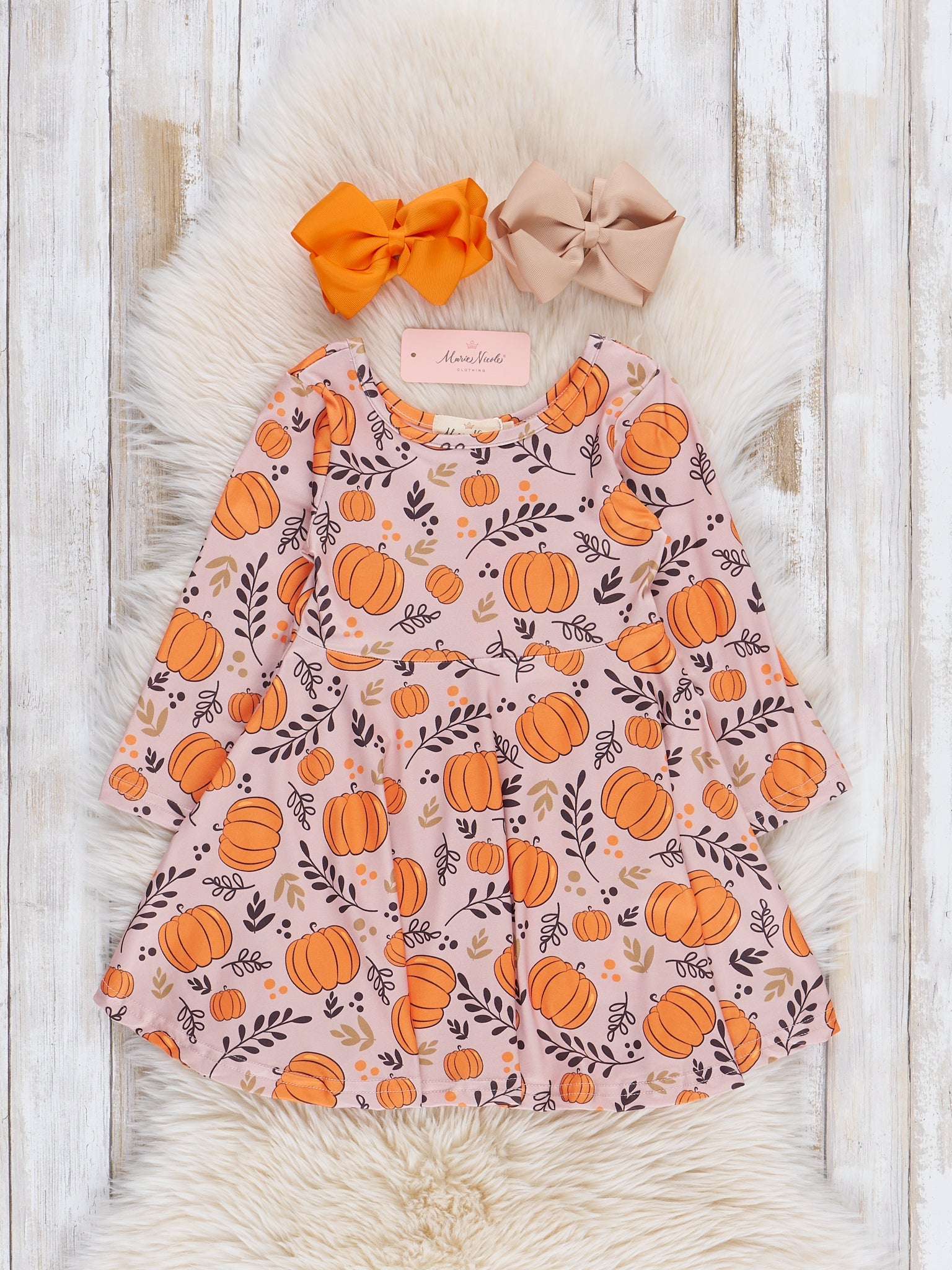 Whimsical Pumpkin and Leaves Swing Dress Tangerine