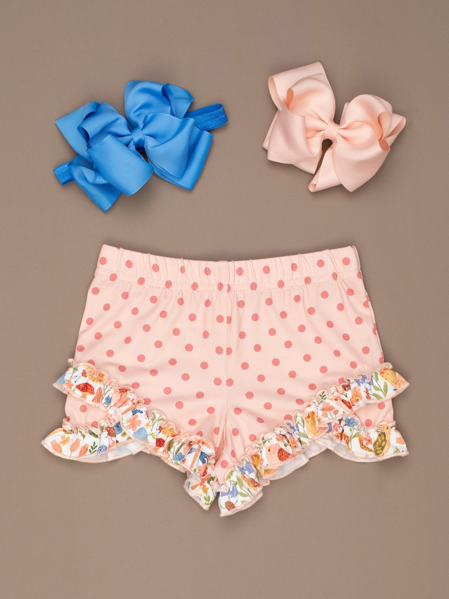 Polka Dot Garden Print Ruffle Hem Shorts