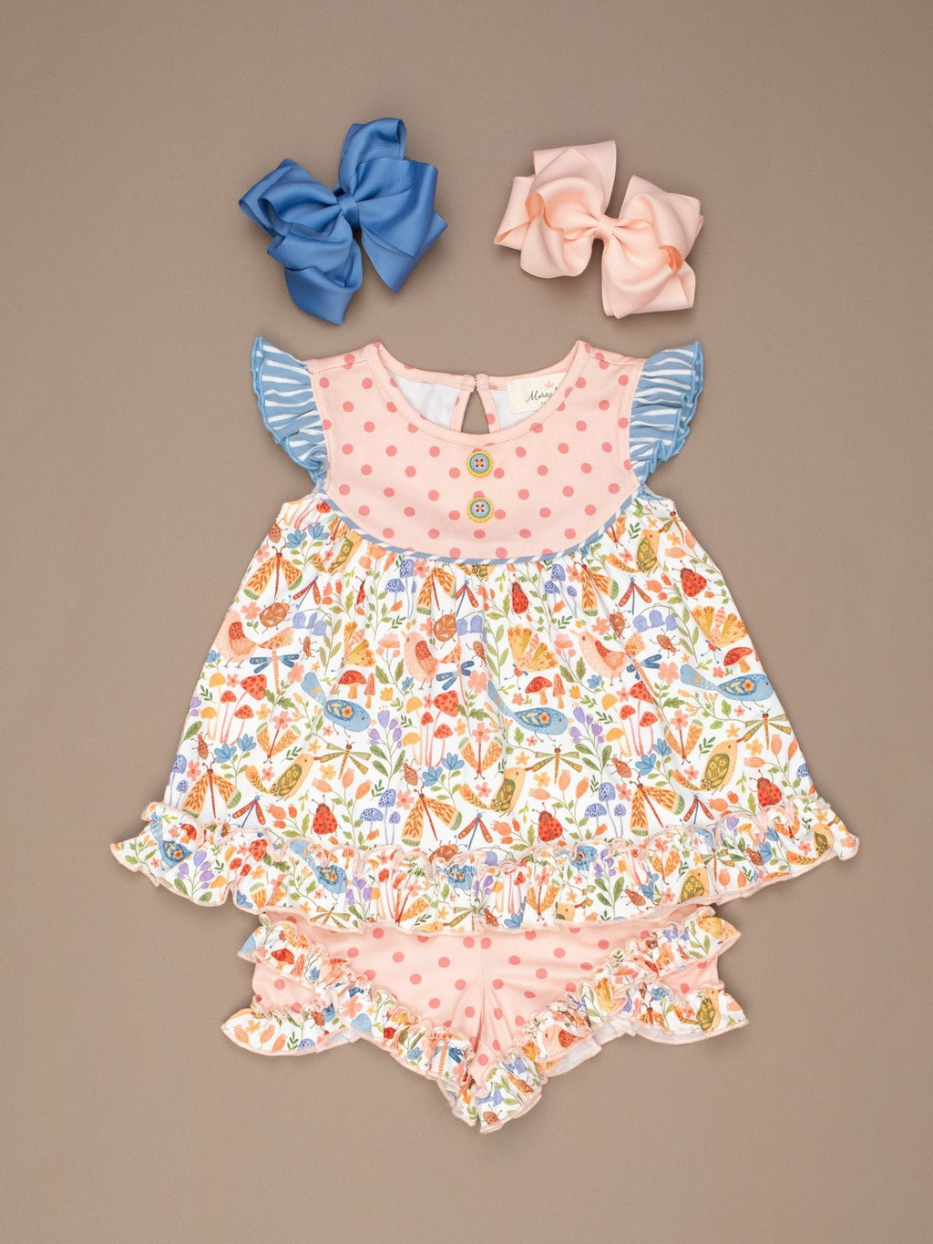 Polka Dot Garden Print Ruffle Hem Shorts