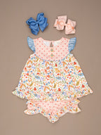 Polka Dot Garden Print Ruffle Hem Shorts