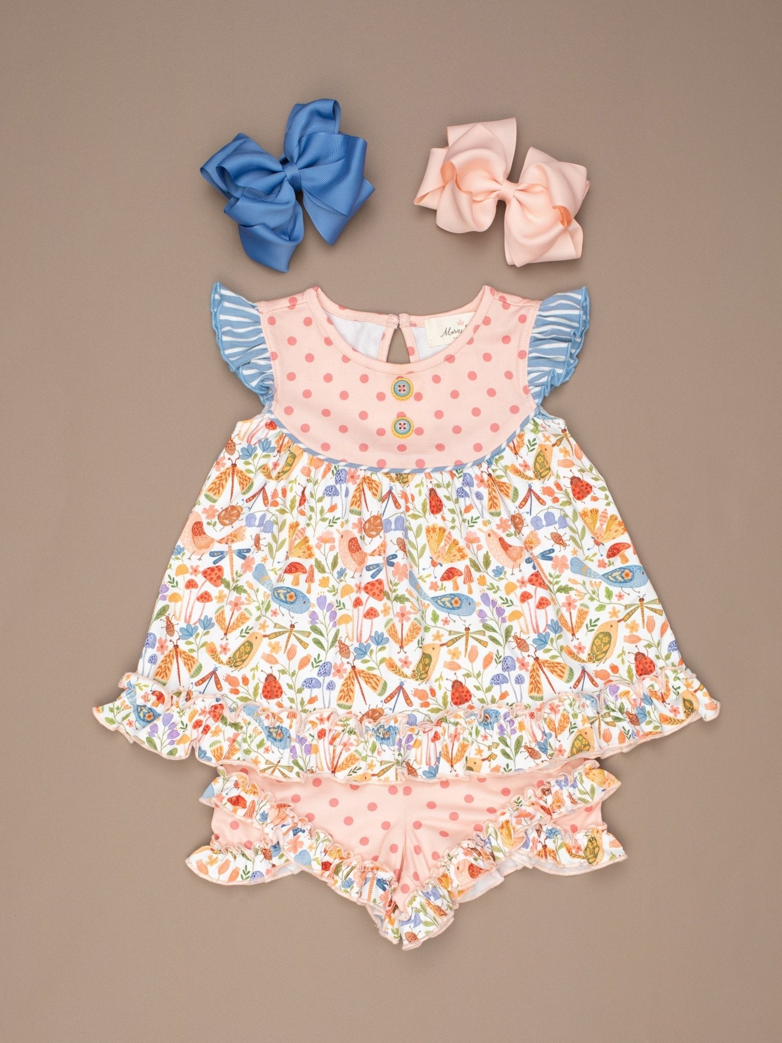 Polka Dot Garden Print Ruffle Hem Shorts