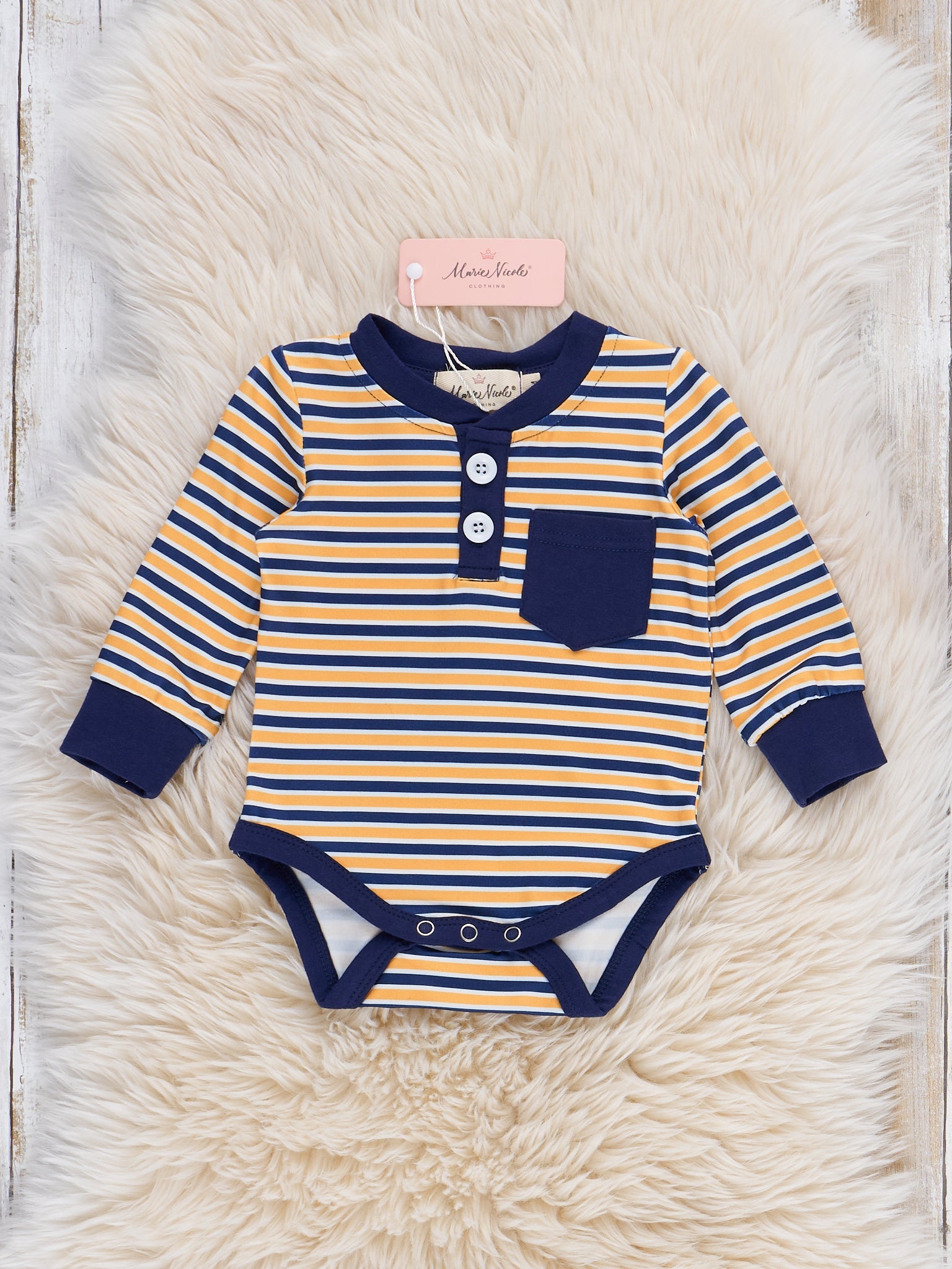 Striped Contrast Trim Pocket Button Placket Long Sleeve Romper