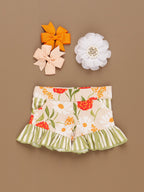 Daisy Striped Ruffle Hem Floral Spring Shorts