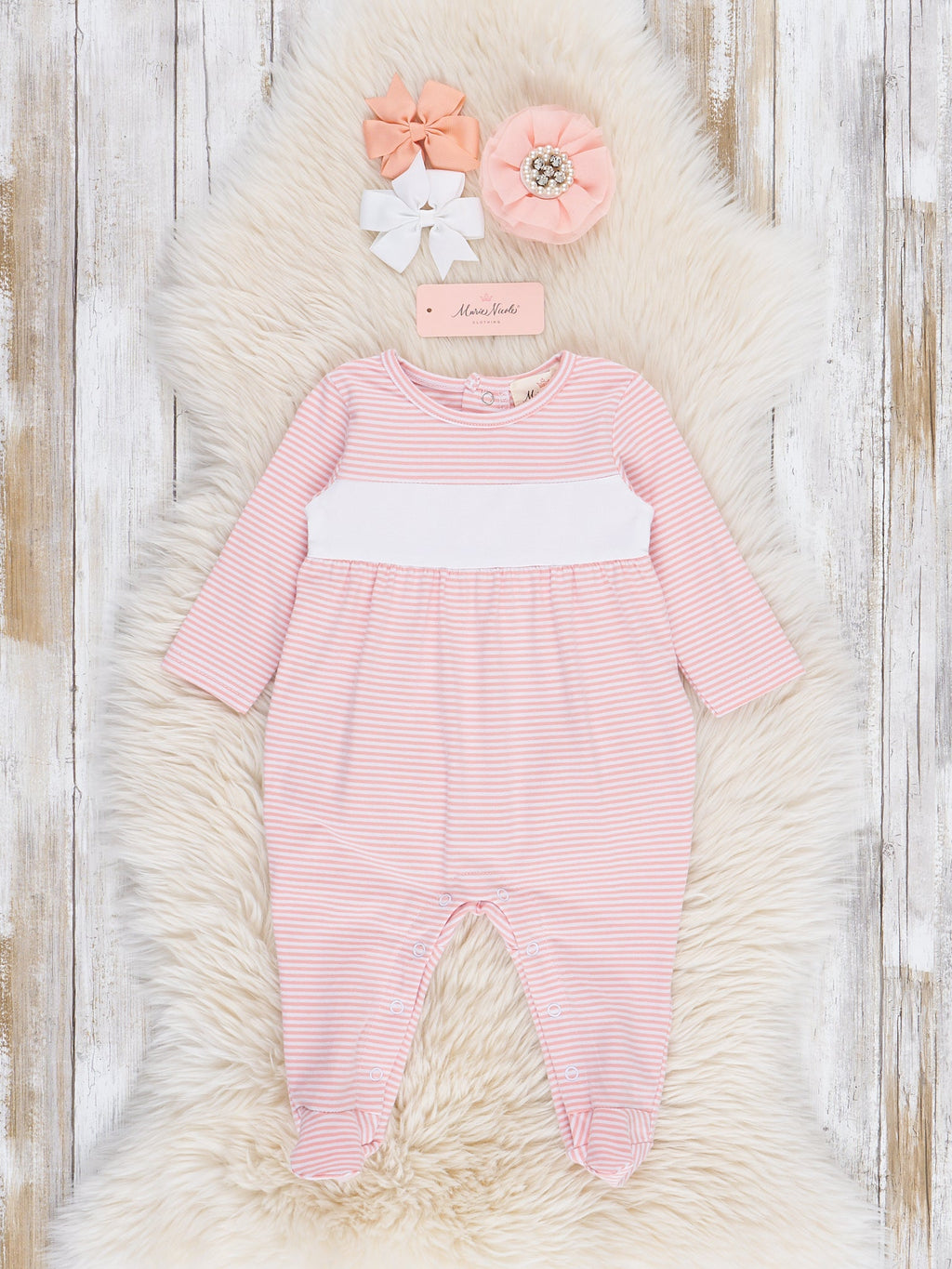 Blushing Bouquets Striped Footed Sleeper Pajamas