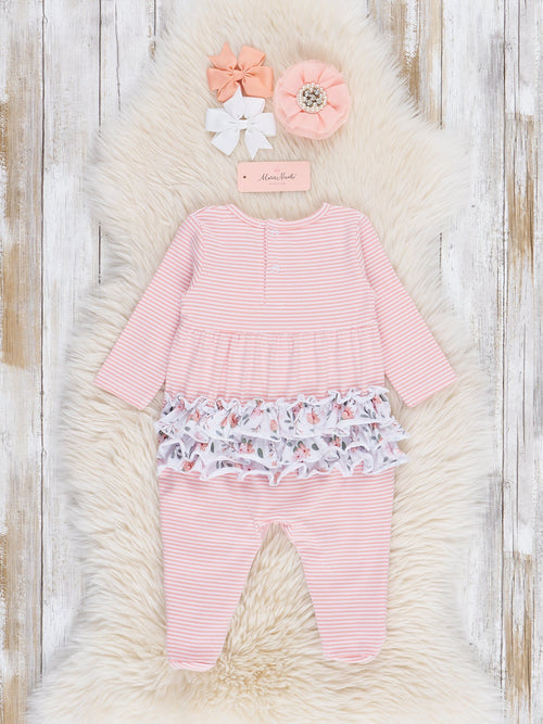 Blushing Bouquets Striped Footed Sleeper Pajamas