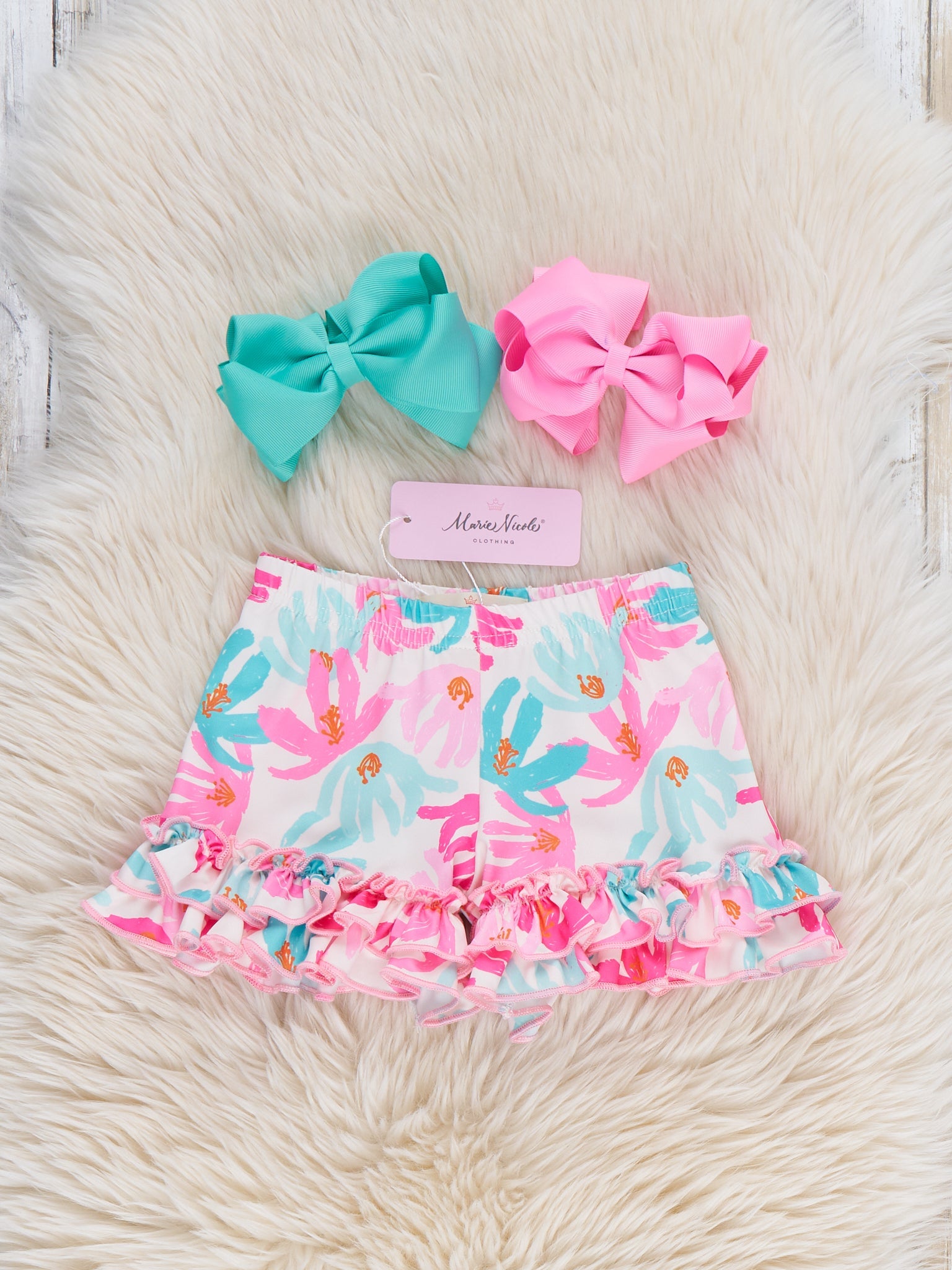 Ruffle Hem Shorts in Hibiscus Floral Print