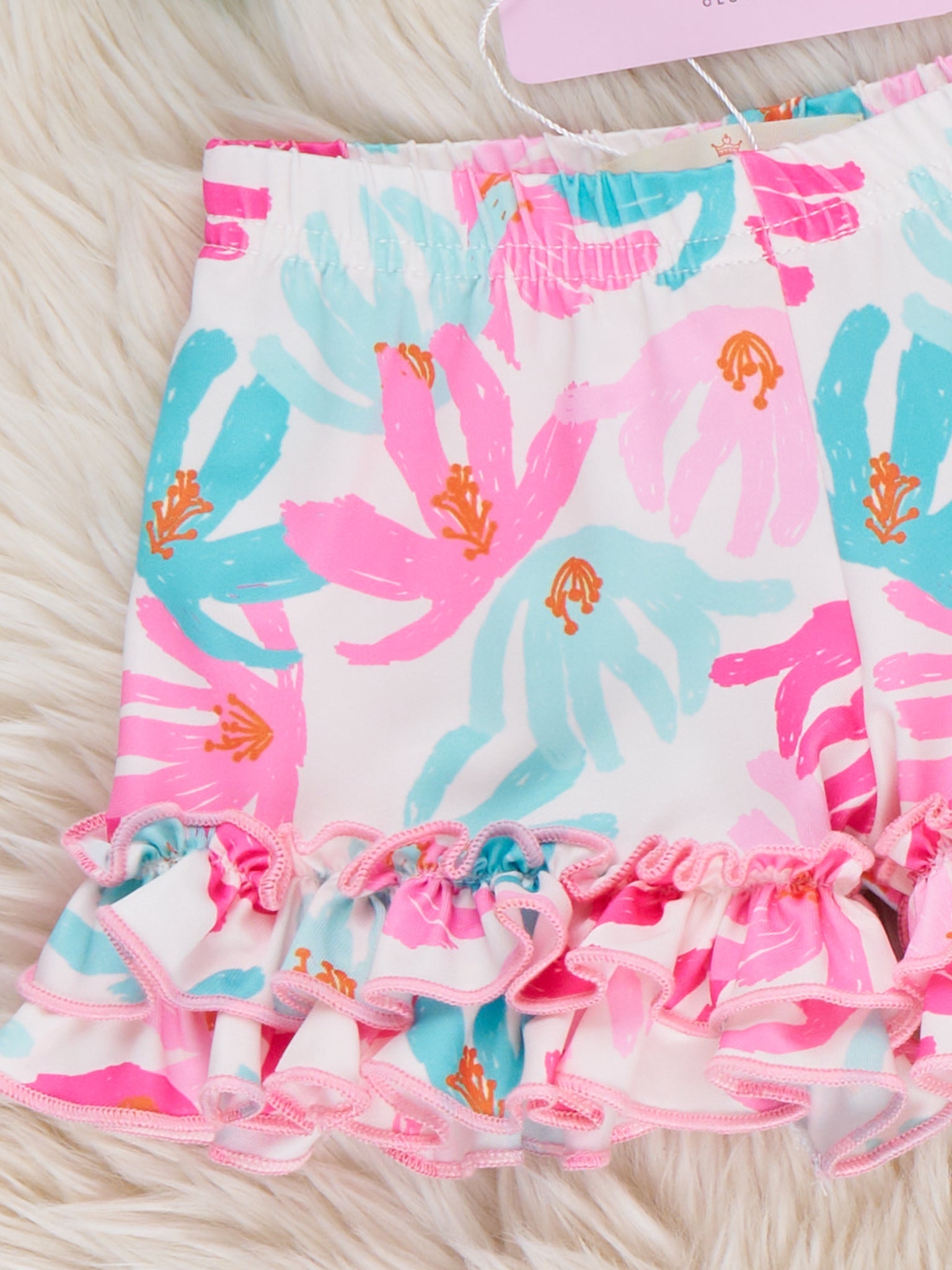 Ruffle Hem Shorts in Hibiscus Floral Print