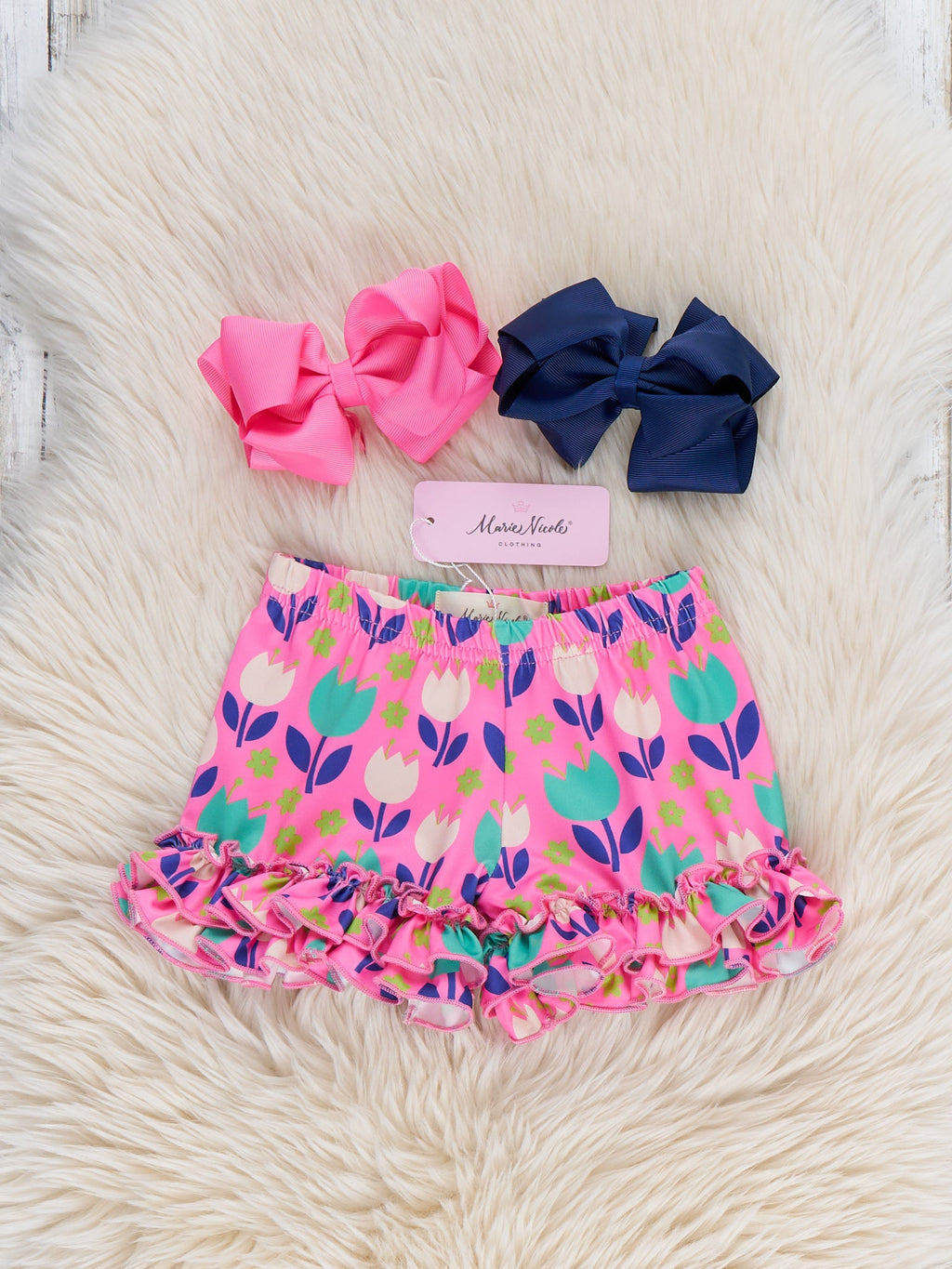 Ruffle Hem Shorts in Tulips Floral Print
