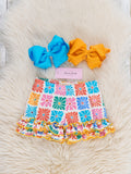 Ruffle Hem Shorts in Flower Tiles Print