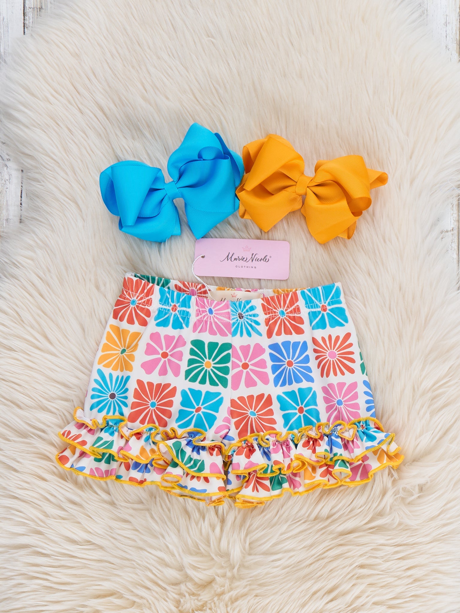 Ruffle Hem Shorts in Flower Tiles Print