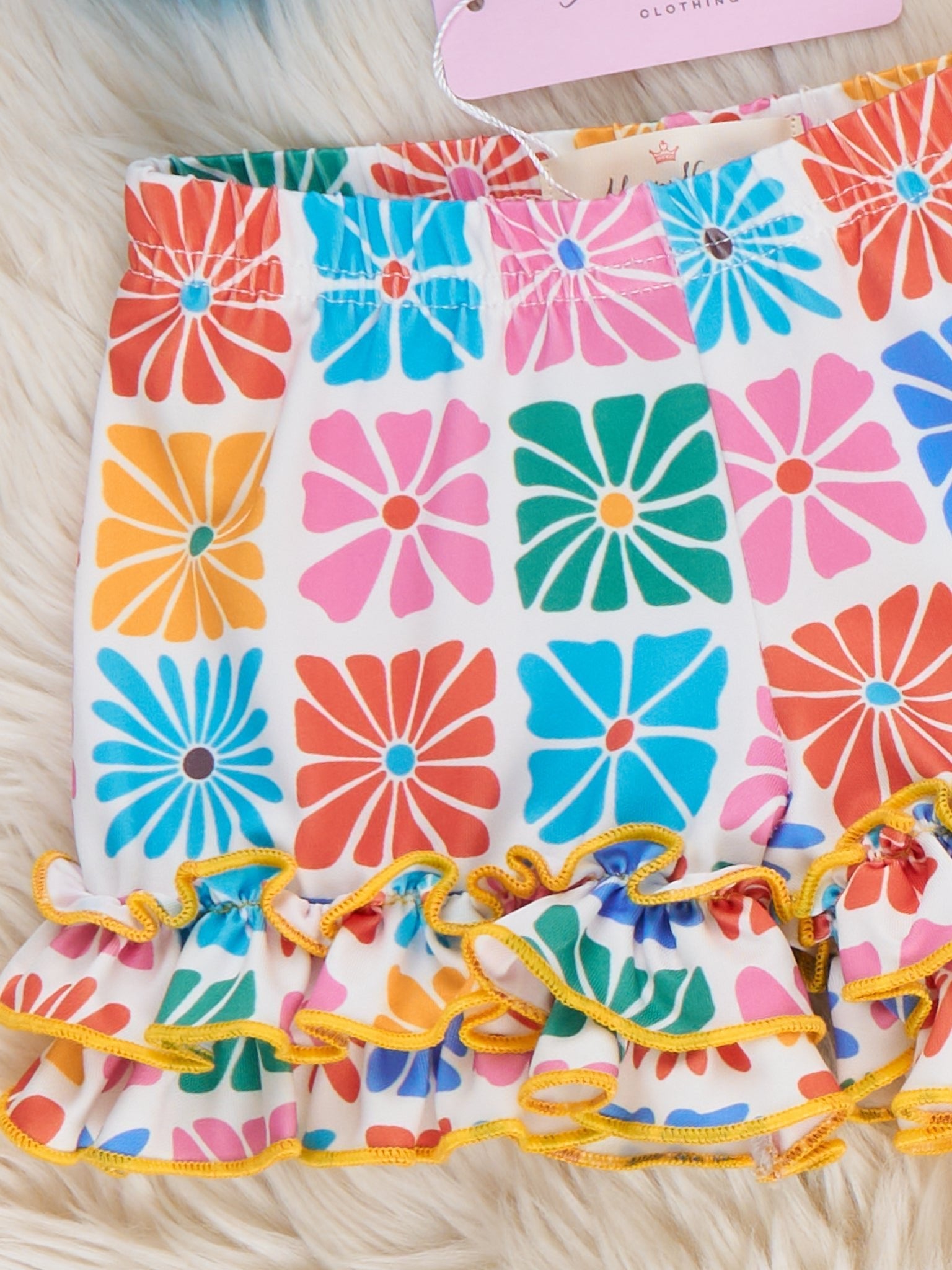 Ruffle Hem Shorts in Flower Tiles Print