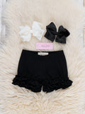 Cotton Ruffle Hem Shorts in Classic Black