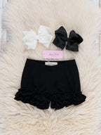 Cotton Ruffle Hem Shorts in Classic Black