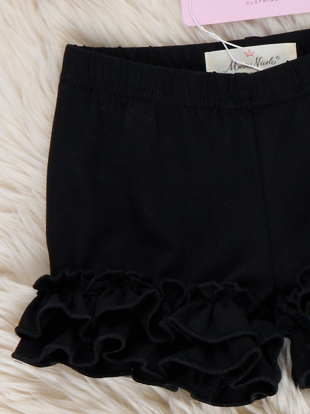 Cotton Ruffle Hem Shorts in Classic Black