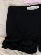 Cotton Ruffle Hem Shorts in Classic Black