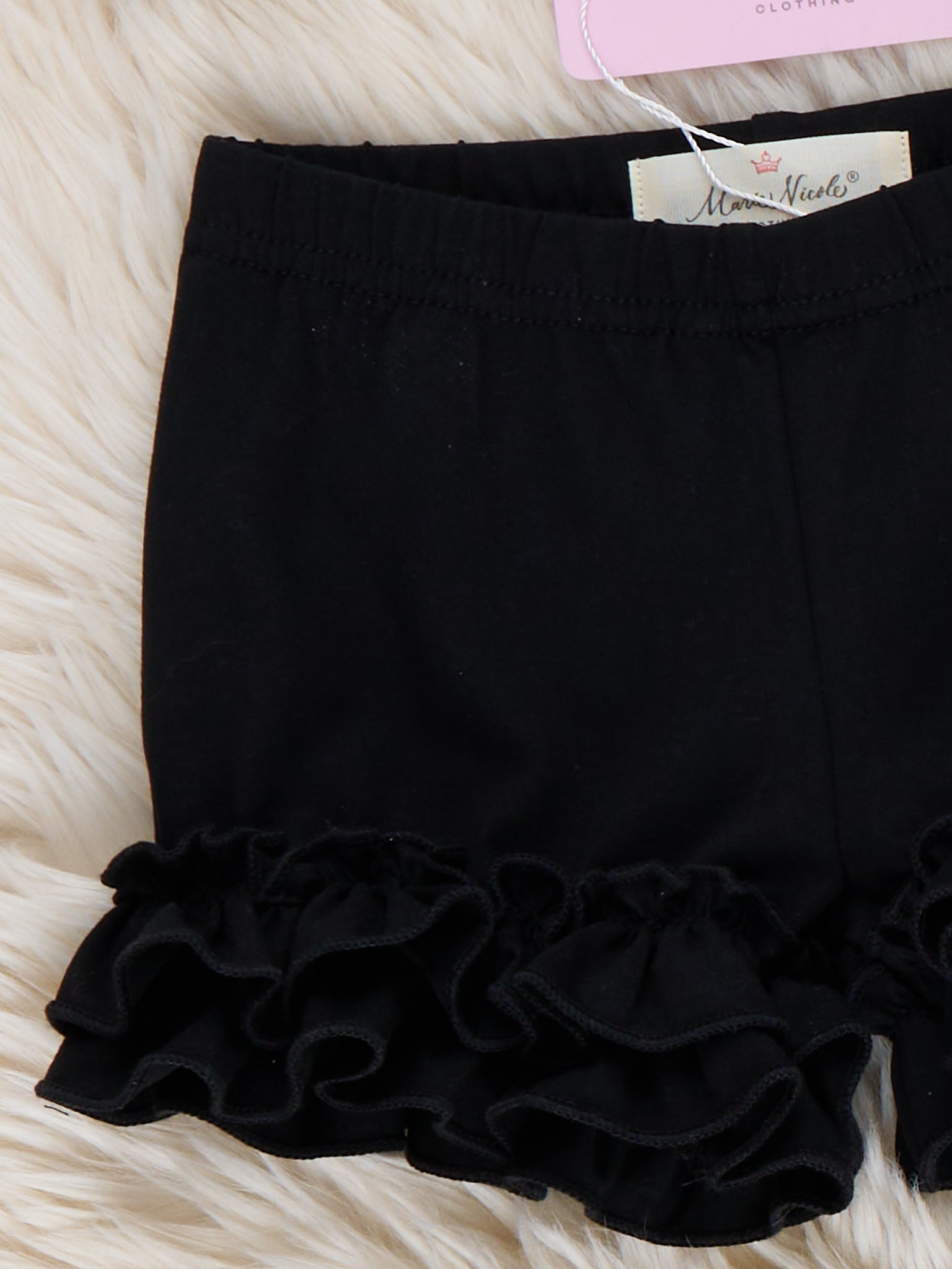Cotton Ruffle Hem Shorts in Classic Black