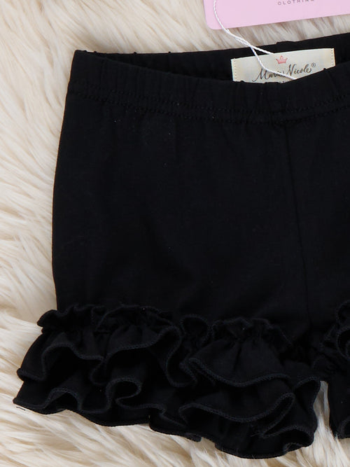 Cotton Ruffle Hem Shorts in Classic Black