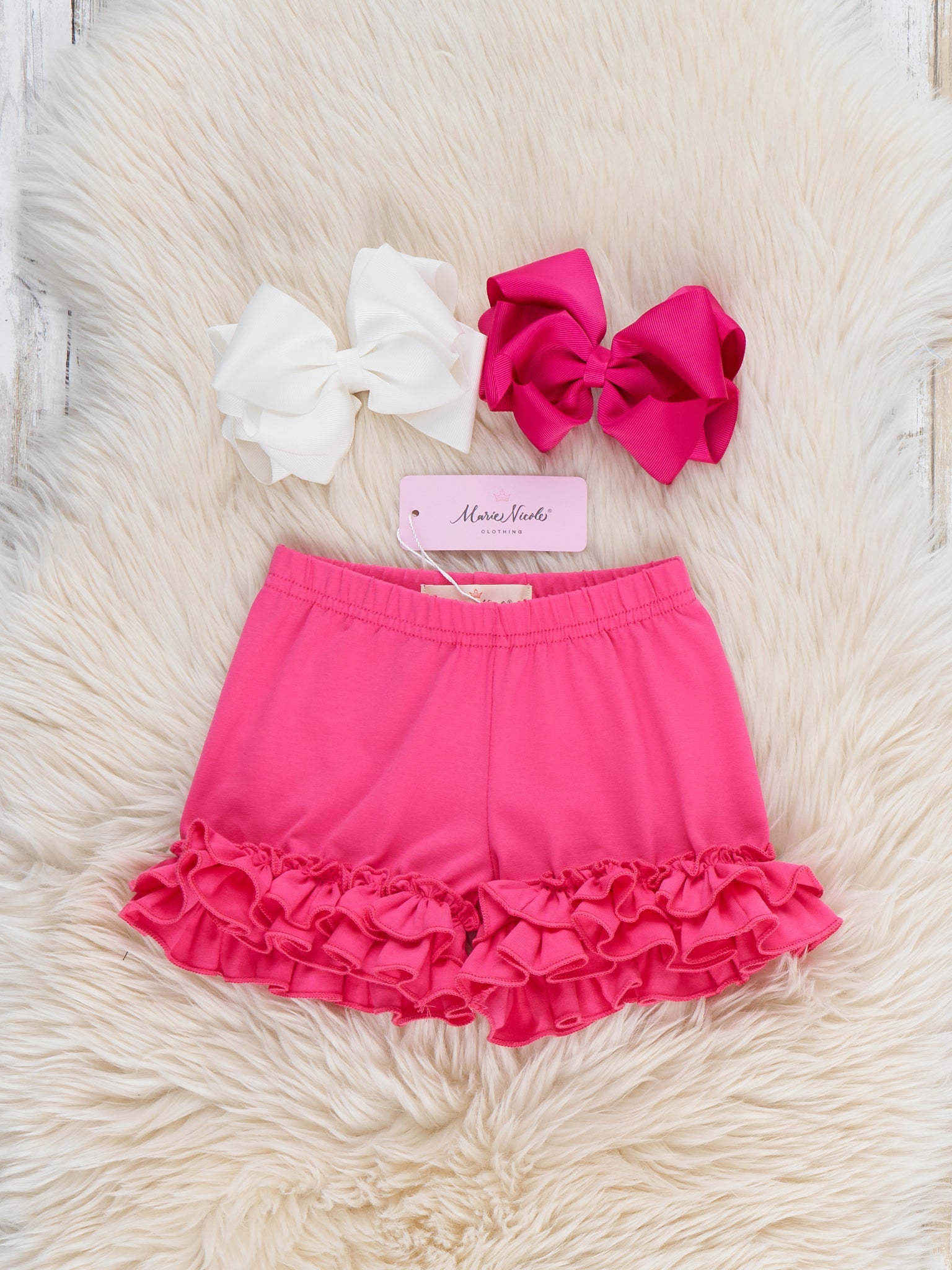 Cotton Ruffle Hem Shorts in Hot Pink
