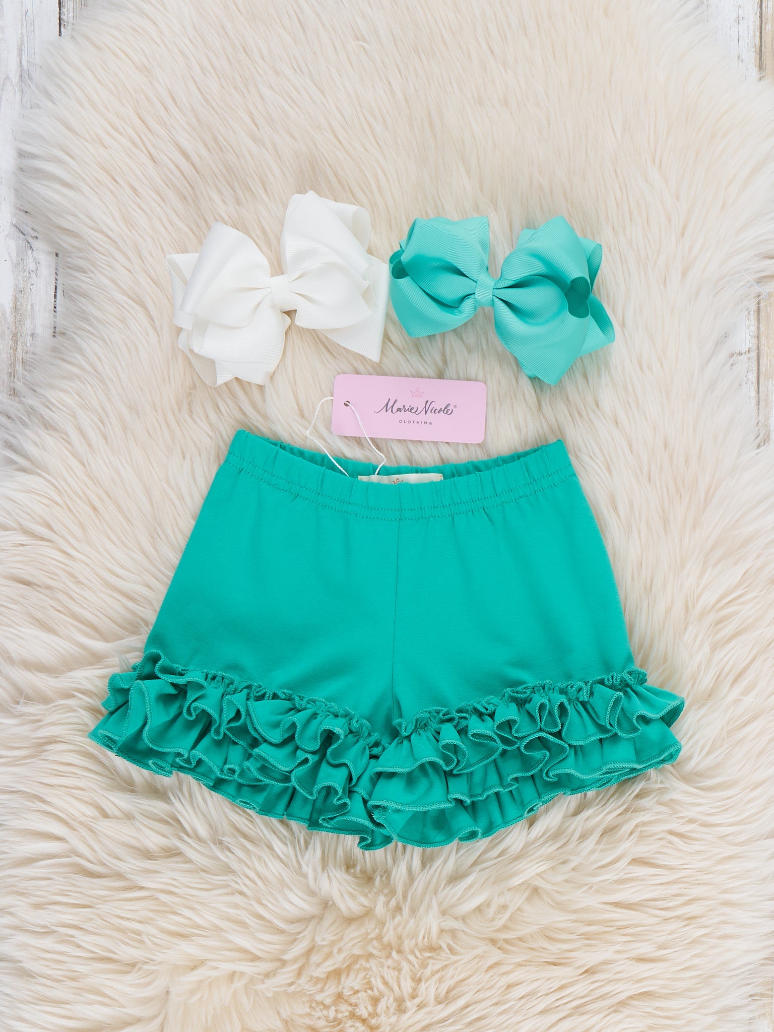 Cotton Ruffle Hem Shorts in Mermaid Color