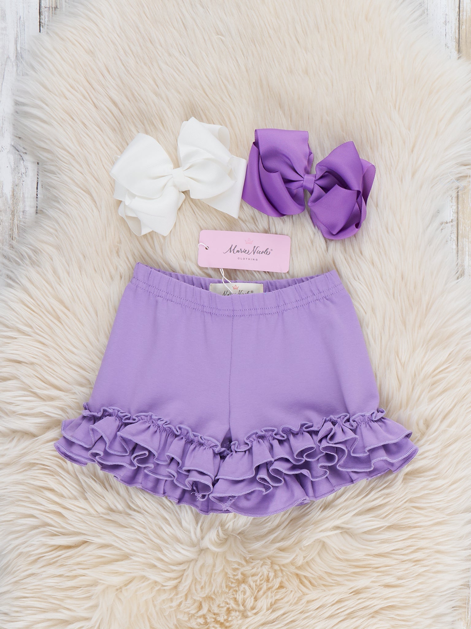Cotton Ruffle Hem Shorts in Lavender