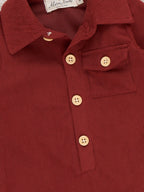 Classic Collared Button Up Long Sleeve Romper in Burnt Orange