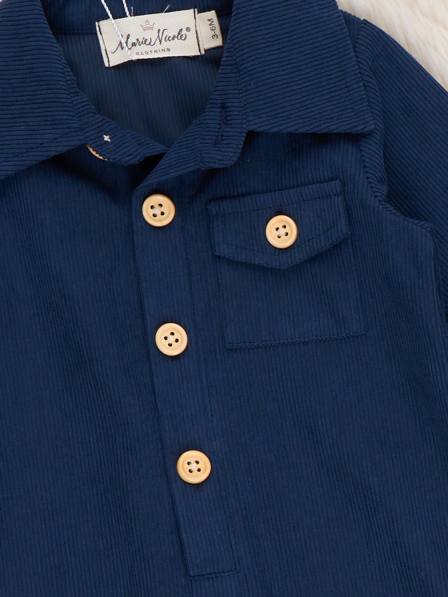Classic Collared Button Up Long Sleeve Romper in Navy