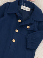 Classic Collared Button Up Long Sleeve Romper in Navy