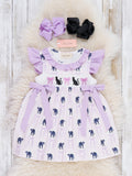 Halloween Whiskers Black Cat Embroidered Ruffle Dress