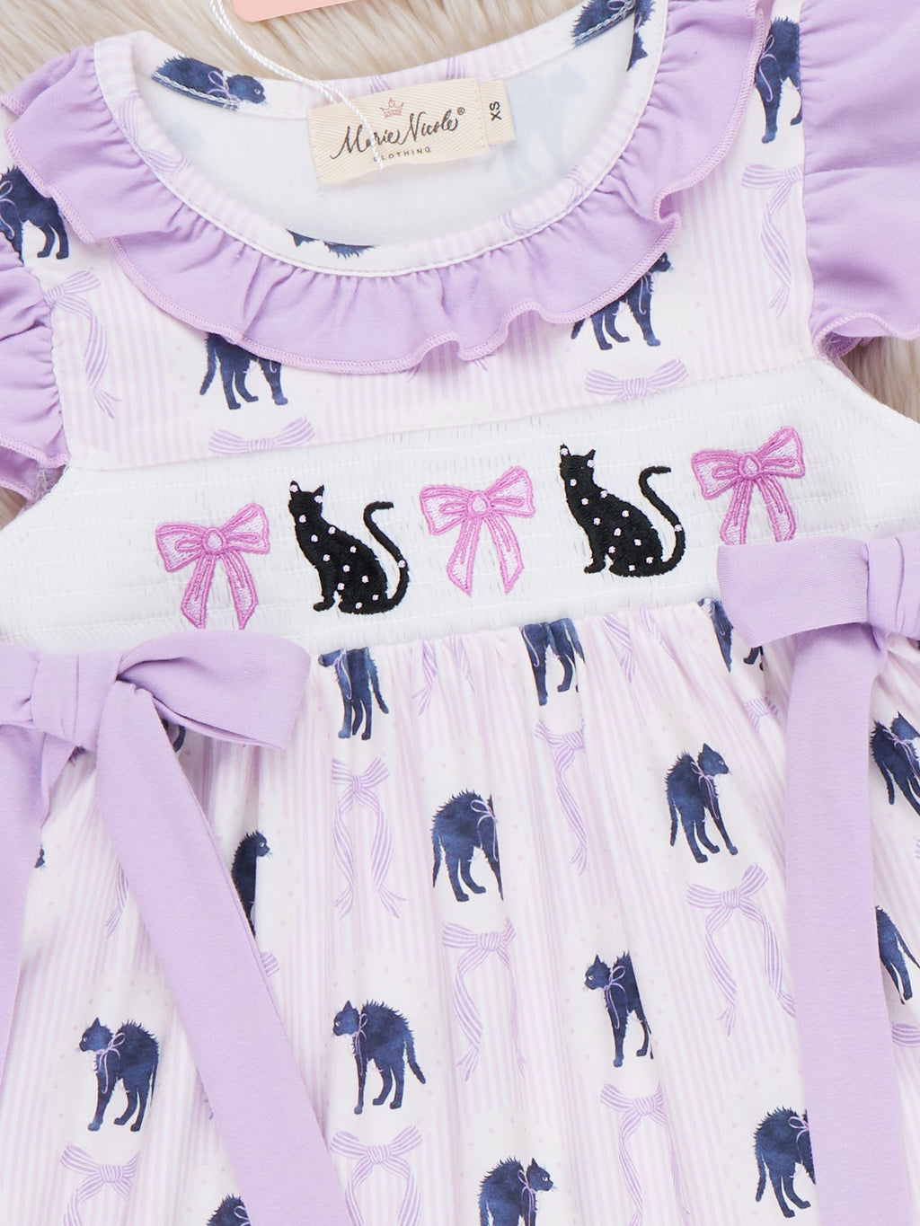 Halloween Whiskers Black Cat Embroidered Ruffle Dress