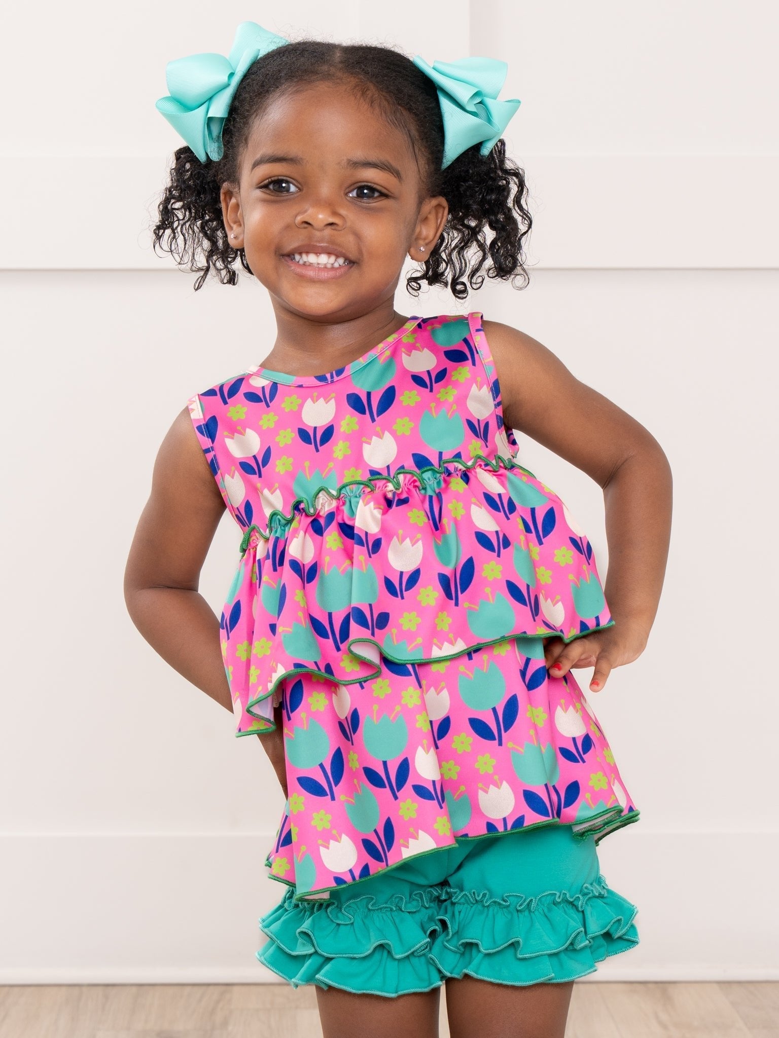 Cotton Ruffle Hem Shorts in Mermaid Color