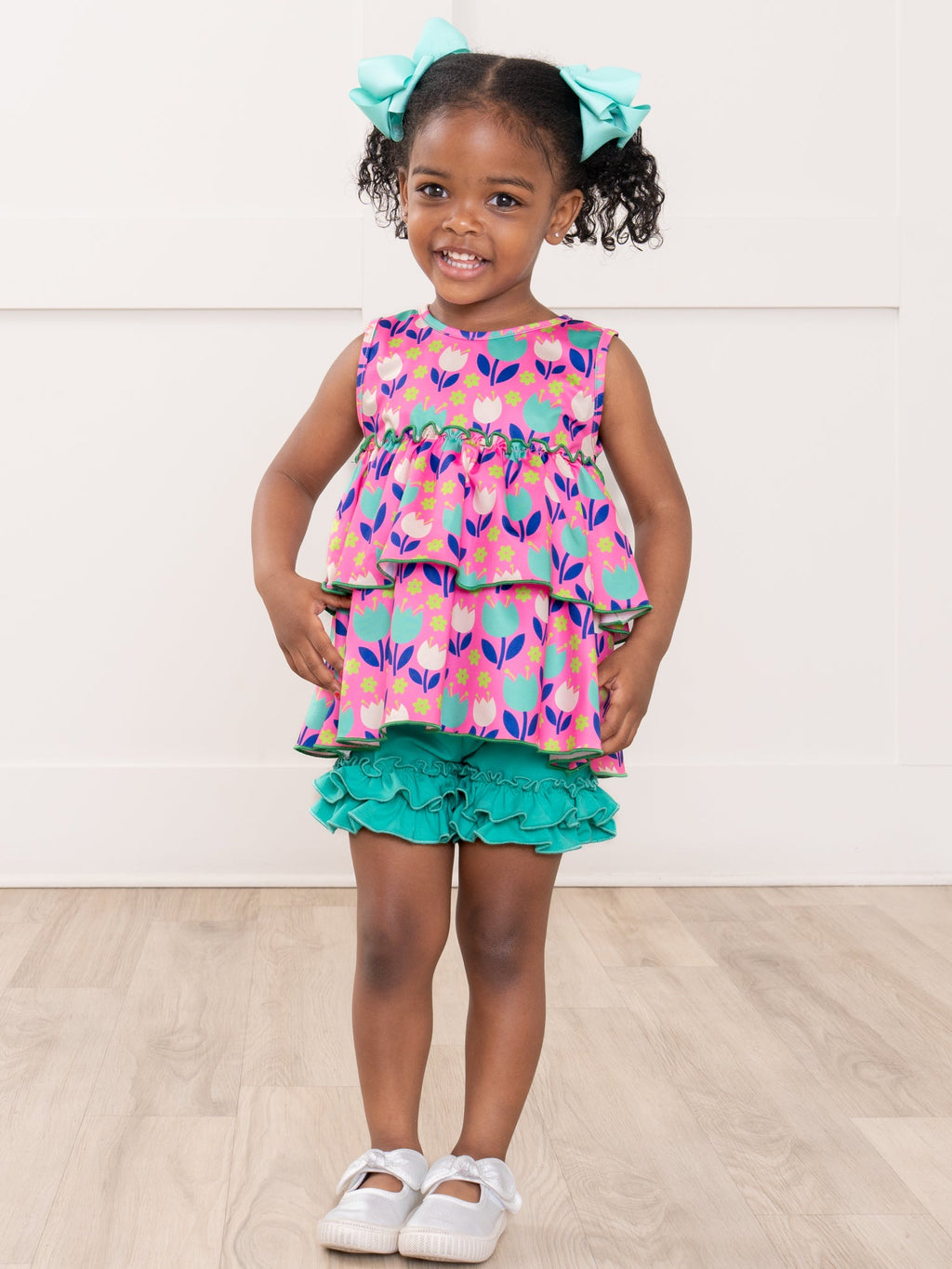 Cotton Ruffle Hem Shorts in Mermaid Color