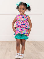 Cotton Ruffle Hem Shorts in Mermaid Color