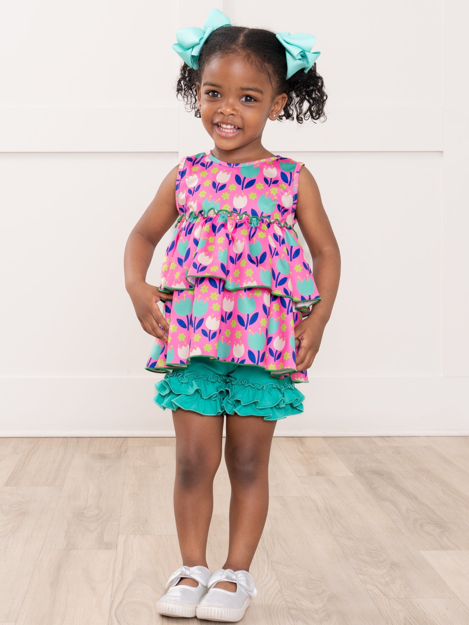 Cotton Ruffle Hem Shorts in Mermaid Color