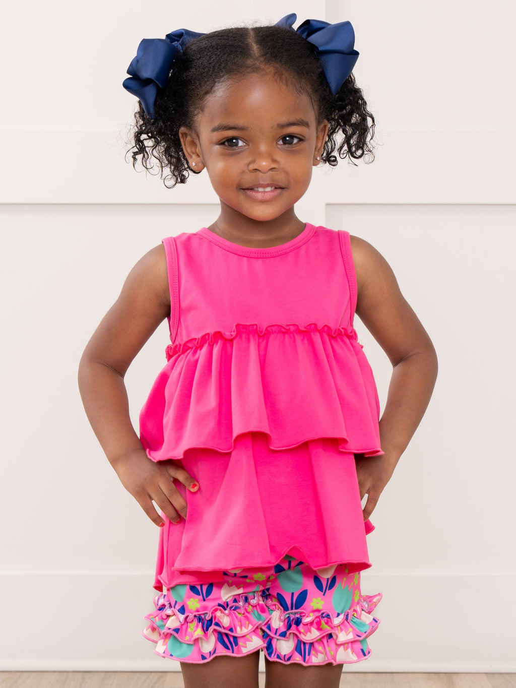 Ruffle Hem Shorts in Tulips Floral Print