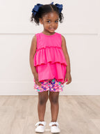 Ruffle Hem Shorts in Tulips Floral Print