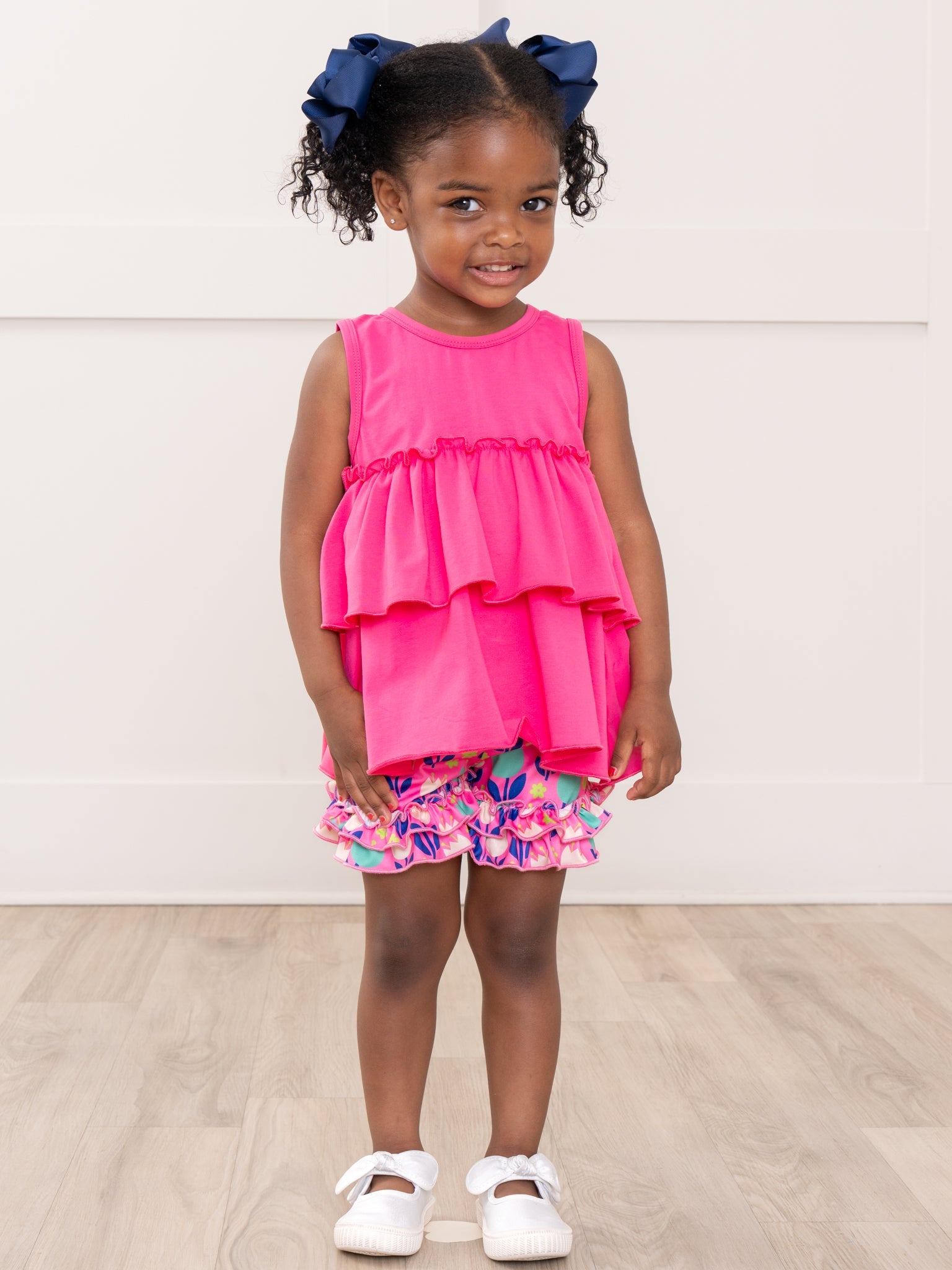 Ruffle Hem Shorts in Tulips Floral Print